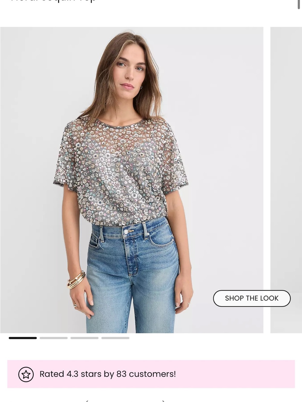 LOFT Silver Sequined Mesh Short-Sleeve Tee